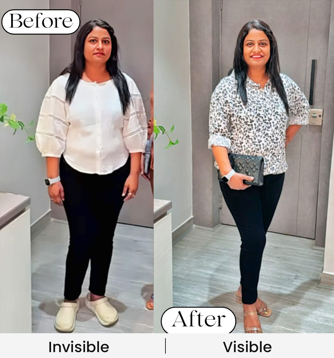 Before-and-after everyday style transformation for a woman